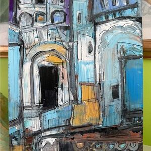 Abstract Architectural Original Art by Alice Glass. Acrylic On Watercolor Paper.